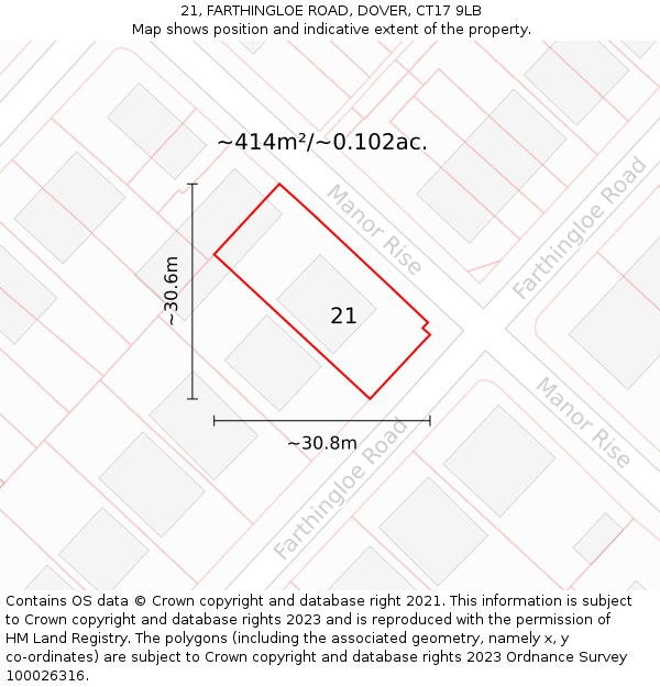 21, FARTHINGLOE ROAD, DOVER, CT17 9LB: Plot and title map