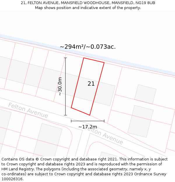 21, FELTON AVENUE, MANSFIELD WOODHOUSE, MANSFIELD, NG19 8UB: Plot and title map