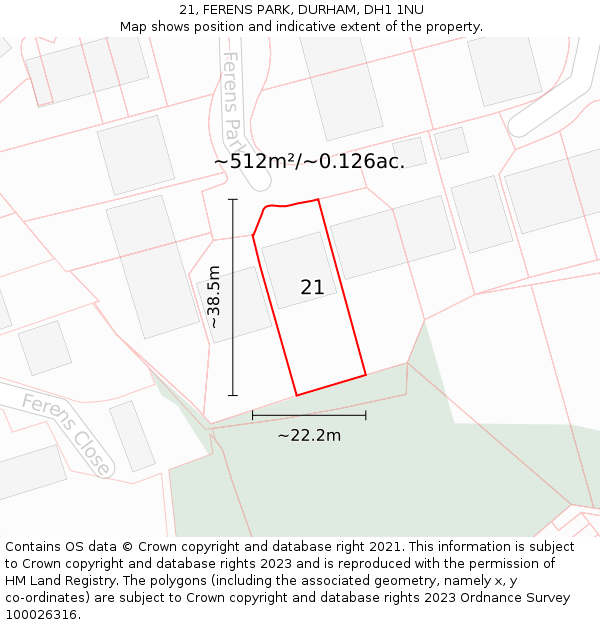 21, FERENS PARK, DURHAM, DH1 1NU: Plot and title map