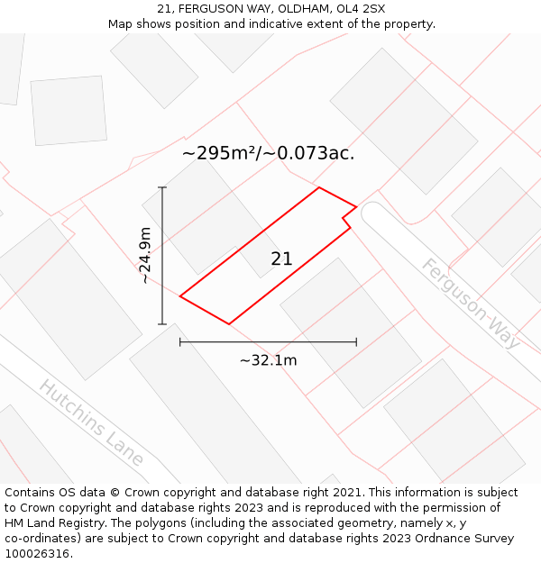 21, FERGUSON WAY, OLDHAM, OL4 2SX: Plot and title map