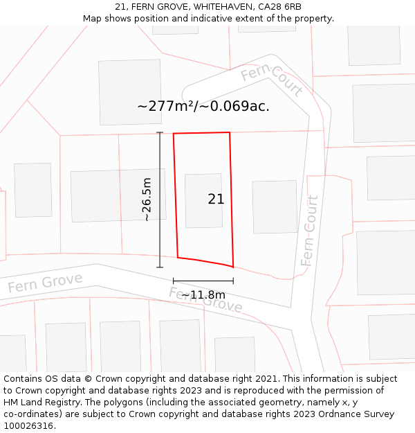 21, FERN GROVE, WHITEHAVEN, CA28 6RB: Plot and title map