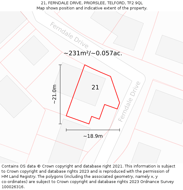 21, FERNDALE DRIVE, PRIORSLEE, TELFORD, TF2 9QL: Plot and title map