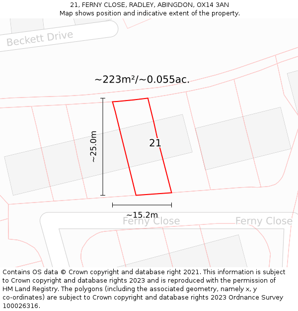 21, FERNY CLOSE, RADLEY, ABINGDON, OX14 3AN: Plot and title map
