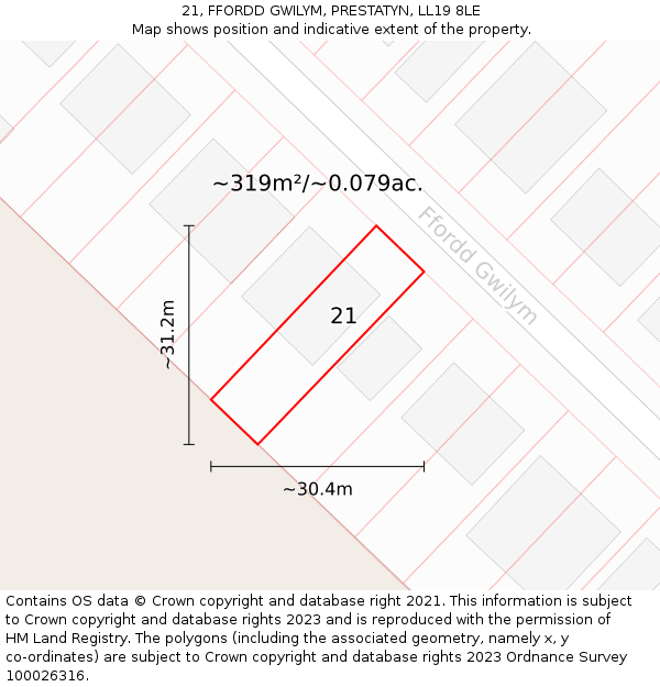 21, FFORDD GWILYM, PRESTATYN, LL19 8LE: Plot and title map