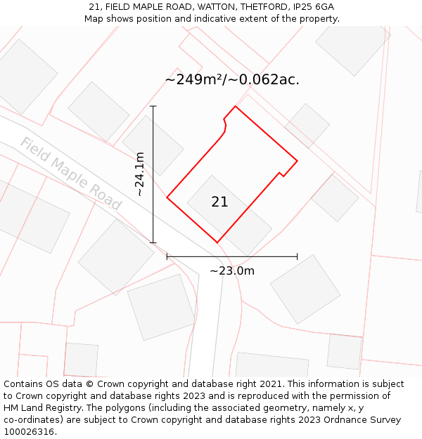 21, FIELD MAPLE ROAD, WATTON, THETFORD, IP25 6GA: Plot and title map