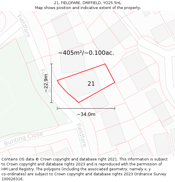 21, FIELDFARE, DRIFFIELD, YO25 5HL: Plot and title map