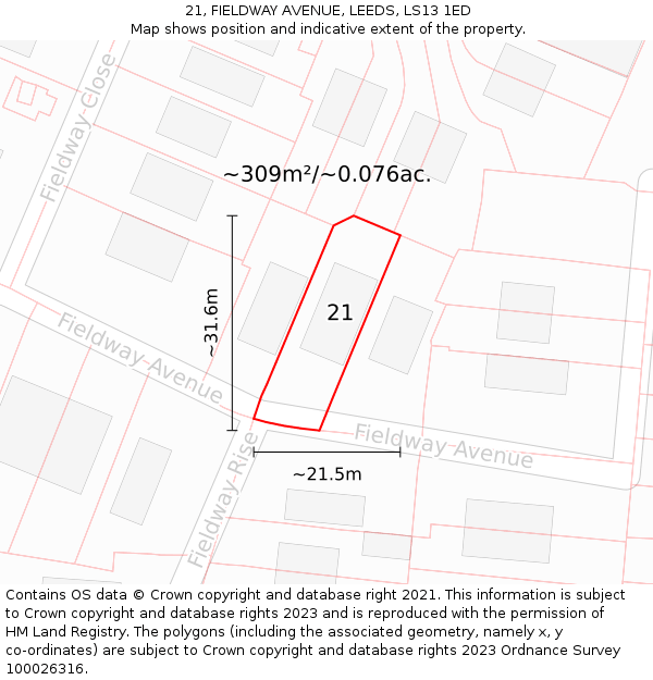 21, FIELDWAY AVENUE, LEEDS, LS13 1ED: Plot and title map