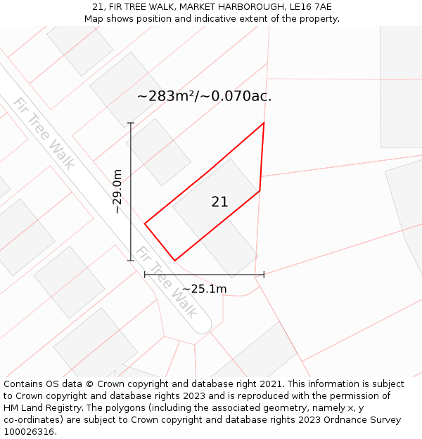 21, FIR TREE WALK, MARKET HARBOROUGH, LE16 7AE: Plot and title map