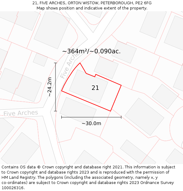 21, FIVE ARCHES, ORTON WISTOW, PETERBOROUGH, PE2 6FG: Plot and title map