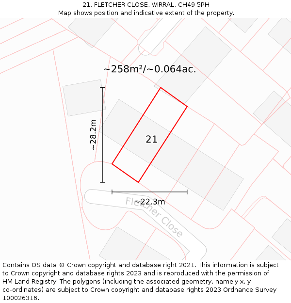 21, FLETCHER CLOSE, WIRRAL, CH49 5PH: Plot and title map