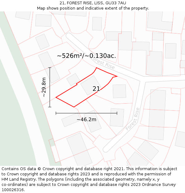 21, FOREST RISE, LISS, GU33 7AU: Plot and title map