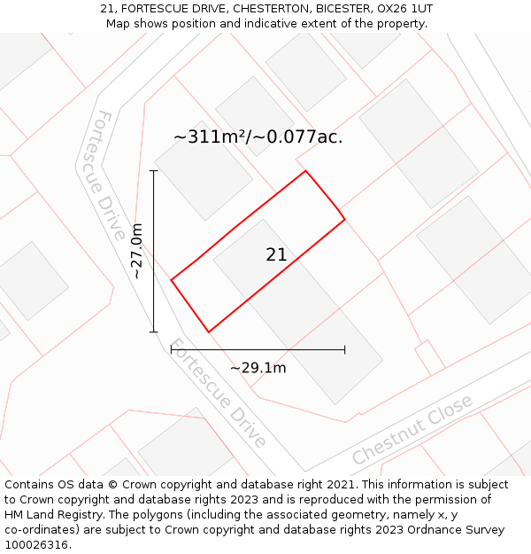 21, FORTESCUE DRIVE, CHESTERTON, BICESTER, OX26 1UT: Plot and title map