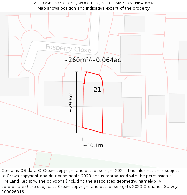 21, FOSBERRY CLOSE, WOOTTON, NORTHAMPTON, NN4 6AW: Plot and title map