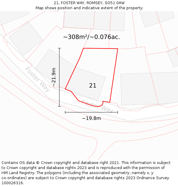 21, FOSTER WAY, ROMSEY, SO51 0AW: Plot and title map