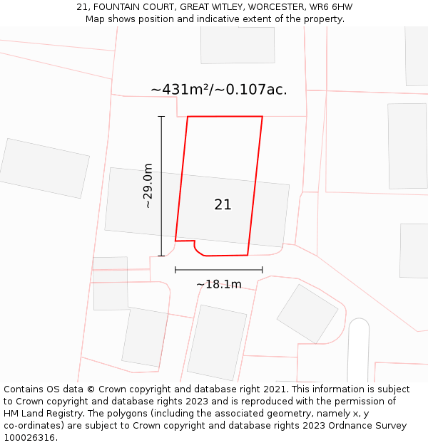 21, FOUNTAIN COURT, GREAT WITLEY, WORCESTER, WR6 6HW: Plot and title map