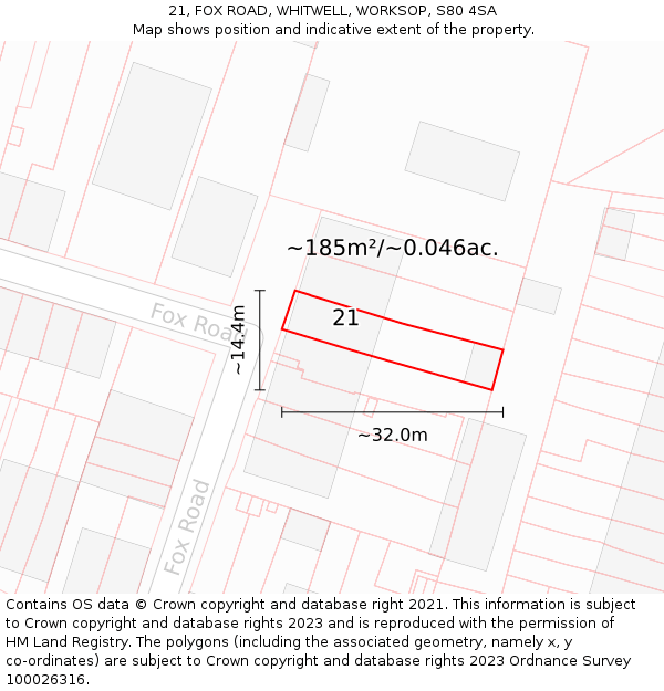 21, FOX ROAD, WHITWELL, WORKSOP, S80 4SA: Plot and title map