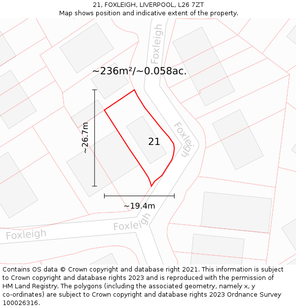 21, FOXLEIGH, LIVERPOOL, L26 7ZT: Plot and title map