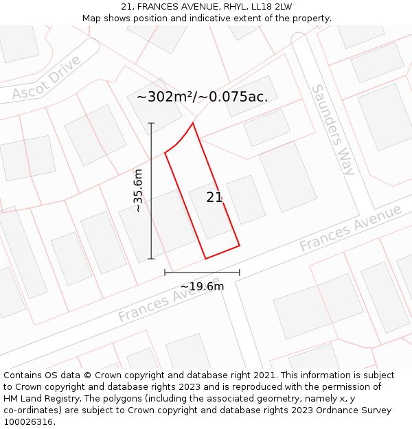 21, FRANCES AVENUE, RHYL, LL18 2LW: Plot and title map