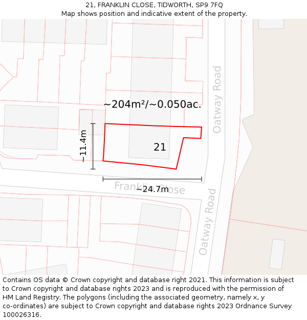 21, FRANKLIN CLOSE, TIDWORTH, SP9 7FQ: Plot and title map