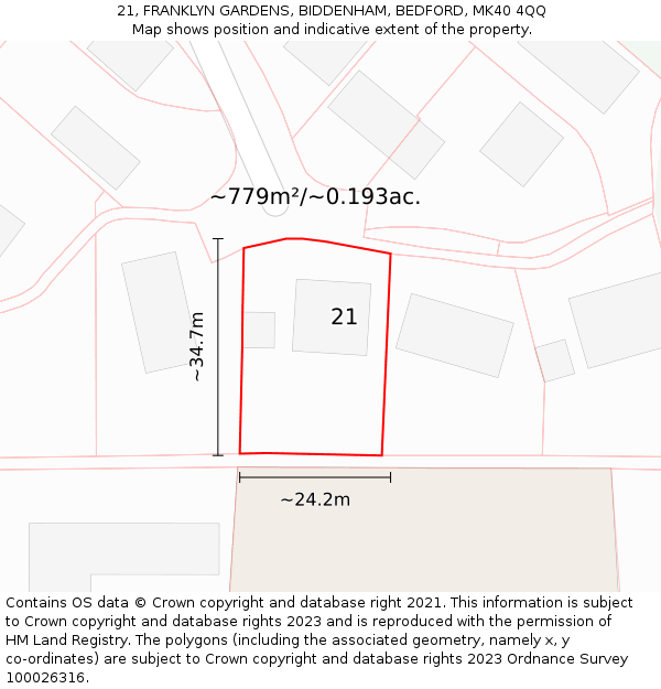 21, FRANKLYN GARDENS, BIDDENHAM, BEDFORD, MK40 4QQ: Plot and title map