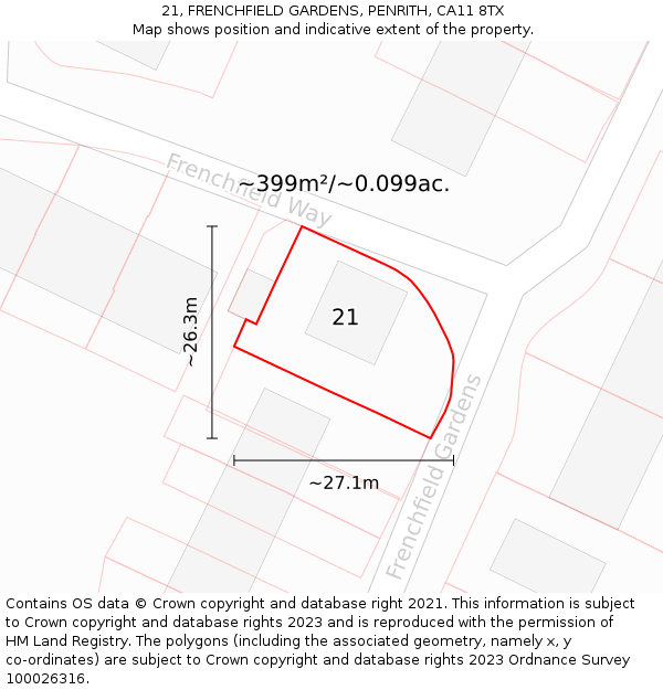 21, FRENCHFIELD GARDENS, PENRITH, CA11 8TX: Plot and title map