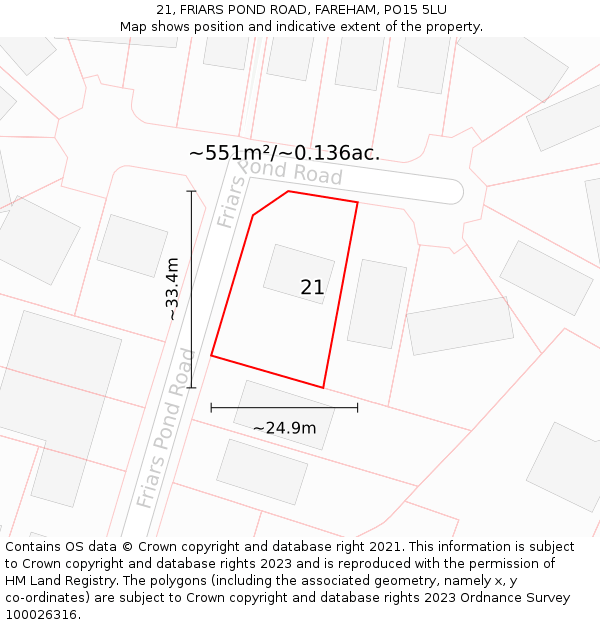 21, FRIARS POND ROAD, FAREHAM, PO15 5LU: Plot and title map