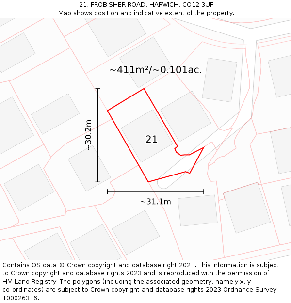 21, FROBISHER ROAD, HARWICH, CO12 3UF: Plot and title map