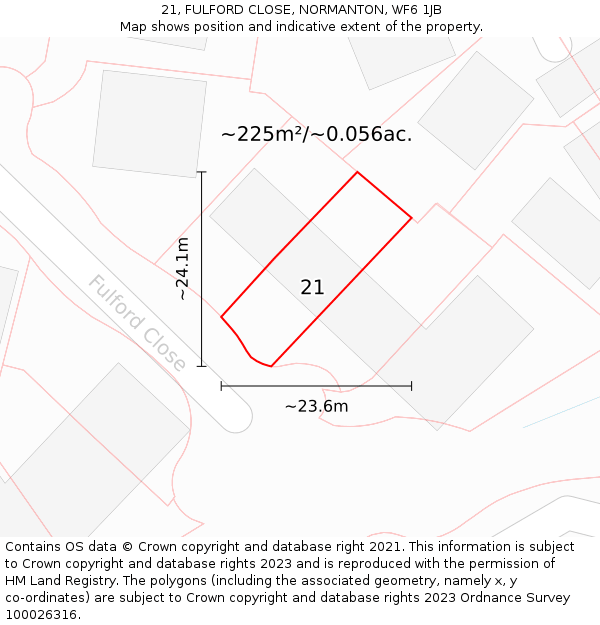 21, FULFORD CLOSE, NORMANTON, WF6 1JB: Plot and title map