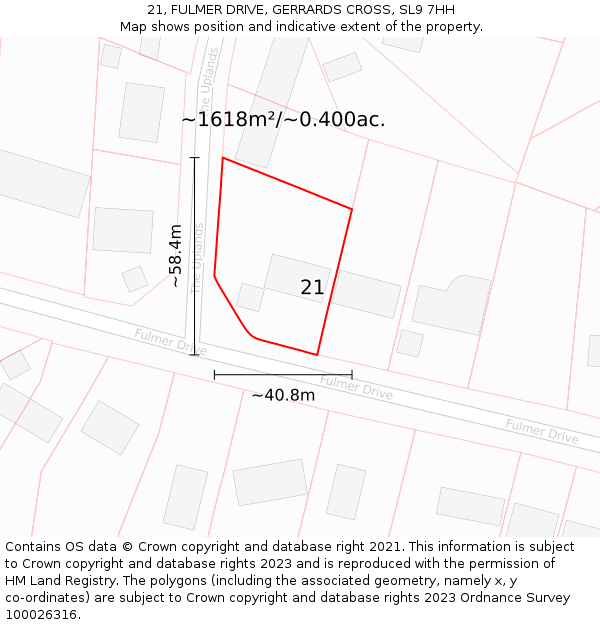 21, FULMER DRIVE, GERRARDS CROSS, SL9 7HH: Plot and title map