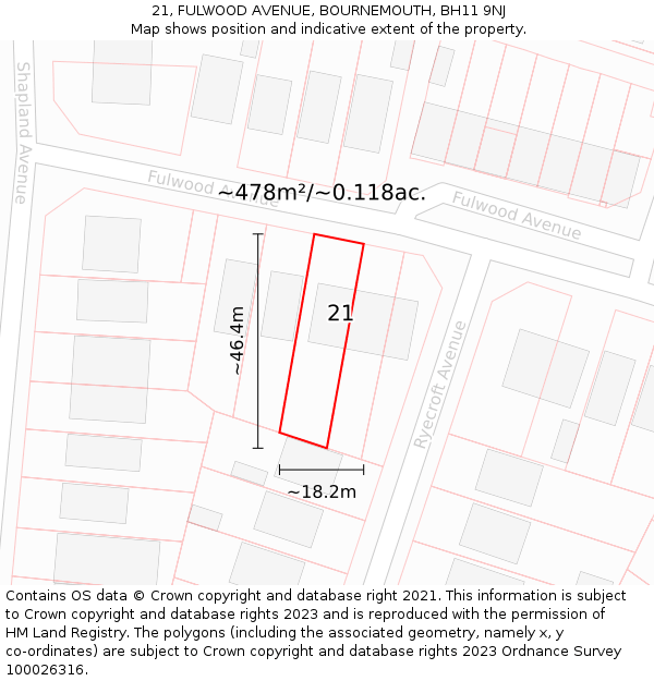 21, FULWOOD AVENUE, BOURNEMOUTH, BH11 9NJ: Plot and title map