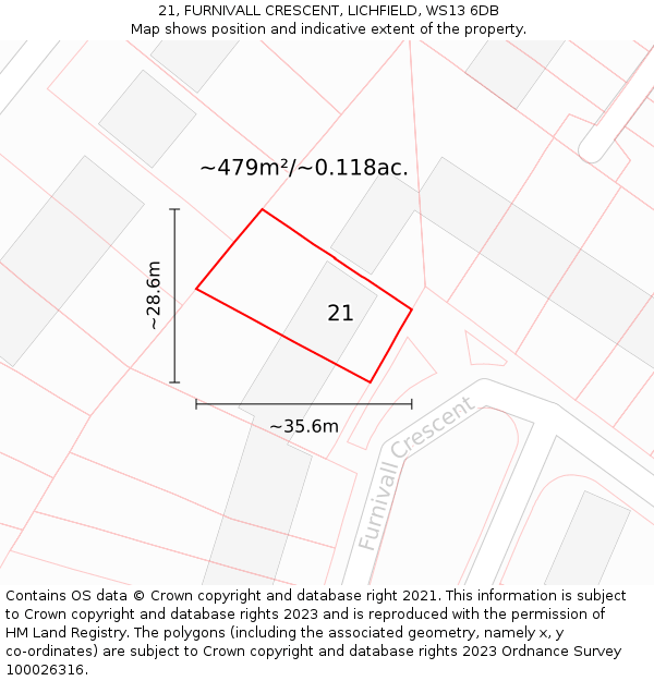 21, FURNIVALL CRESCENT, LICHFIELD, WS13 6DB: Plot and title map