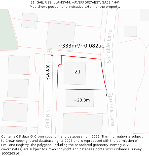 21, GAIL RISE, LLANGWM, HAVERFORDWEST, SA62 4HW: Plot and title map