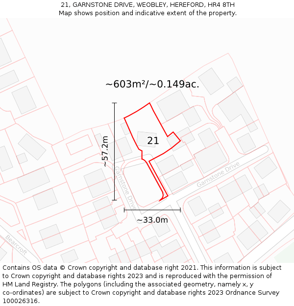 21, GARNSTONE DRIVE, WEOBLEY, HEREFORD, HR4 8TH: Plot and title map