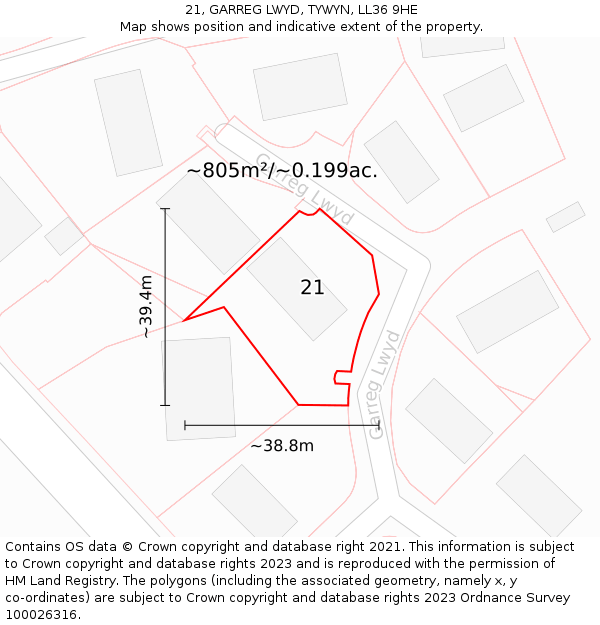 21, GARREG LWYD, TYWYN, LL36 9HE: Plot and title map