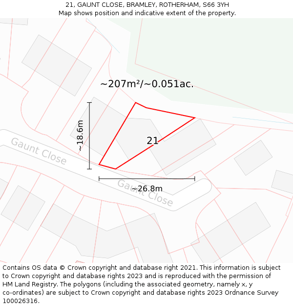 21, GAUNT CLOSE, BRAMLEY, ROTHERHAM, S66 3YH: Plot and title map