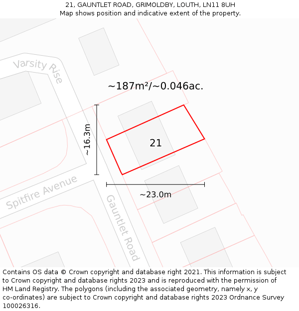 21, GAUNTLET ROAD, GRIMOLDBY, LOUTH, LN11 8UH: Plot and title map