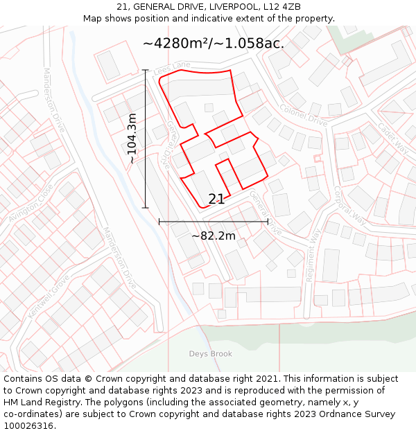 21, GENERAL DRIVE, LIVERPOOL, L12 4ZB: Plot and title map