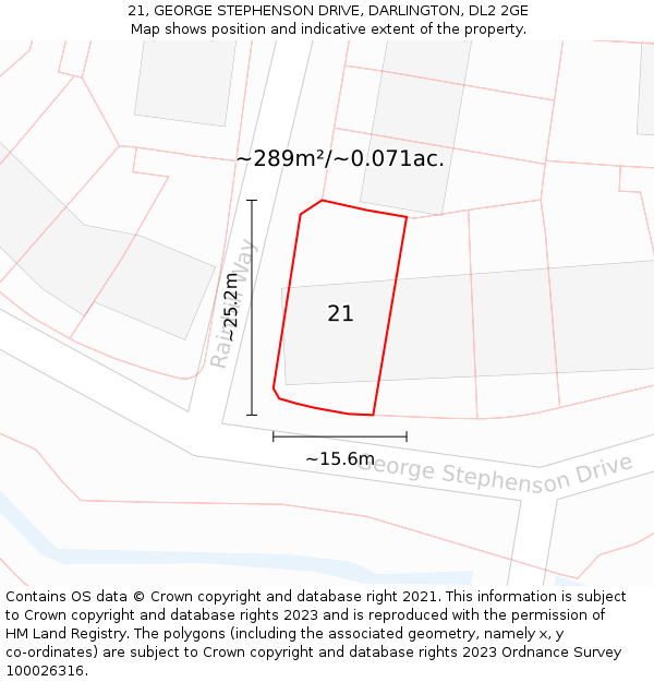 21, GEORGE STEPHENSON DRIVE, DARLINGTON, DL2 2GE: Plot and title map