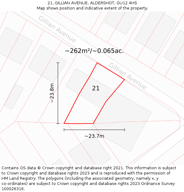 21, GILLIAN AVENUE, ALDERSHOT, GU12 4HS: Plot and title map