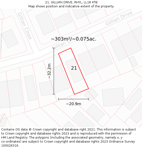 21, GILLIAN DRIVE, RHYL, LL18 4TB: Plot and title map