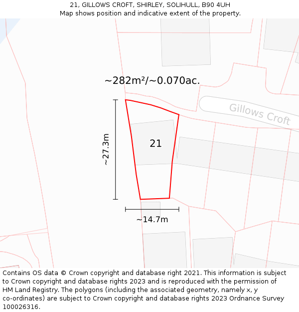 21, GILLOWS CROFT, SHIRLEY, SOLIHULL, B90 4UH: Plot and title map