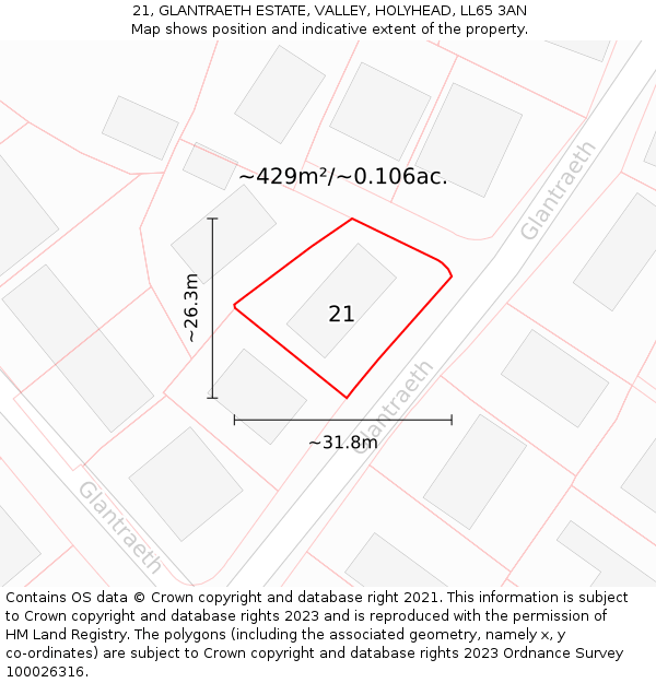 21, GLANTRAETH ESTATE, VALLEY, HOLYHEAD, LL65 3AN: Plot and title map