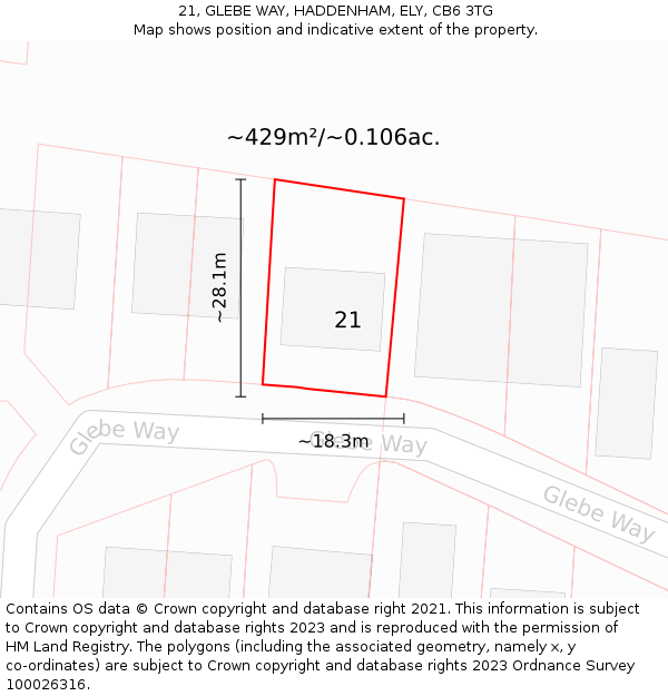 21, GLEBE WAY, HADDENHAM, ELY, CB6 3TG: Plot and title map