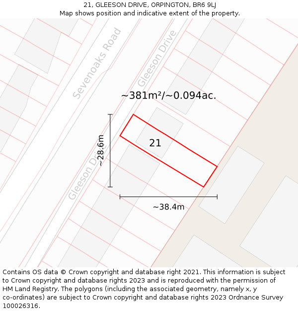 21, GLEESON DRIVE, ORPINGTON, BR6 9LJ: Plot and title map