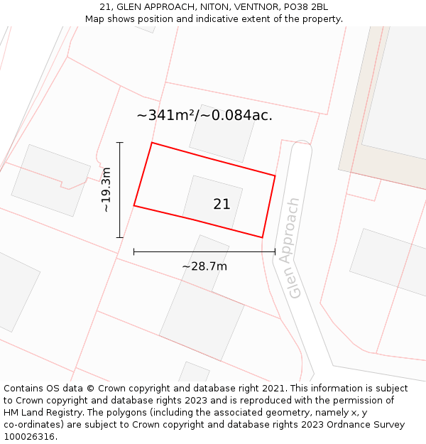 21, GLEN APPROACH, NITON, VENTNOR, PO38 2BL: Plot and title map