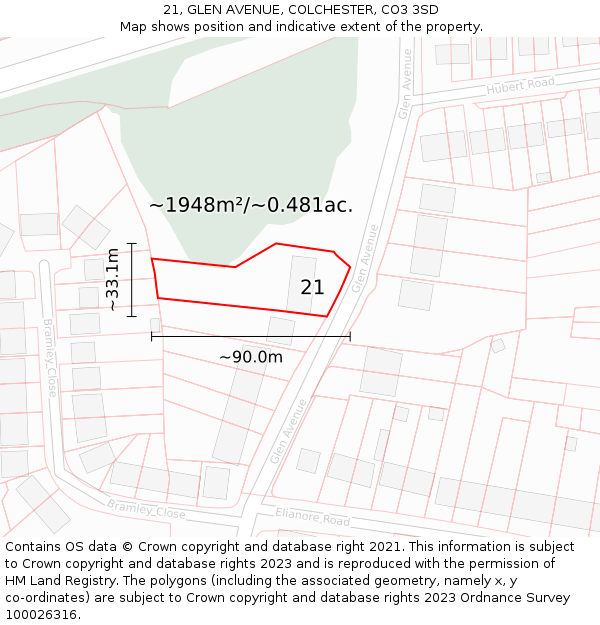 21, GLEN AVENUE, COLCHESTER, CO3 3SD: Plot and title map