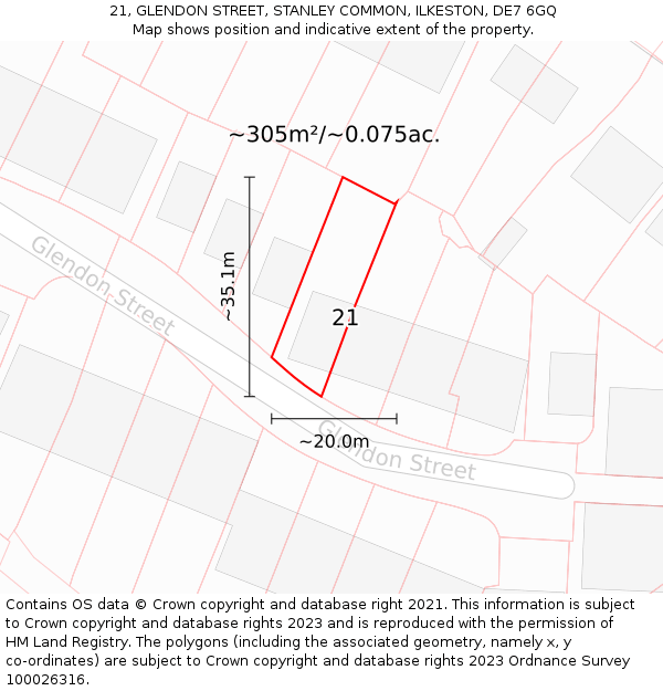 21, GLENDON STREET, STANLEY COMMON, ILKESTON, DE7 6GQ: Plot and title map