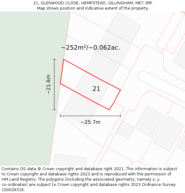 21, GLENWOOD CLOSE, HEMPSTEAD, GILLINGHAM, ME7 3RP: Plot and title map