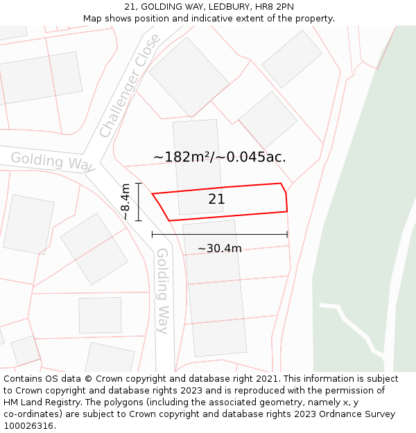 21, GOLDING WAY, LEDBURY, HR8 2PN: Plot and title map