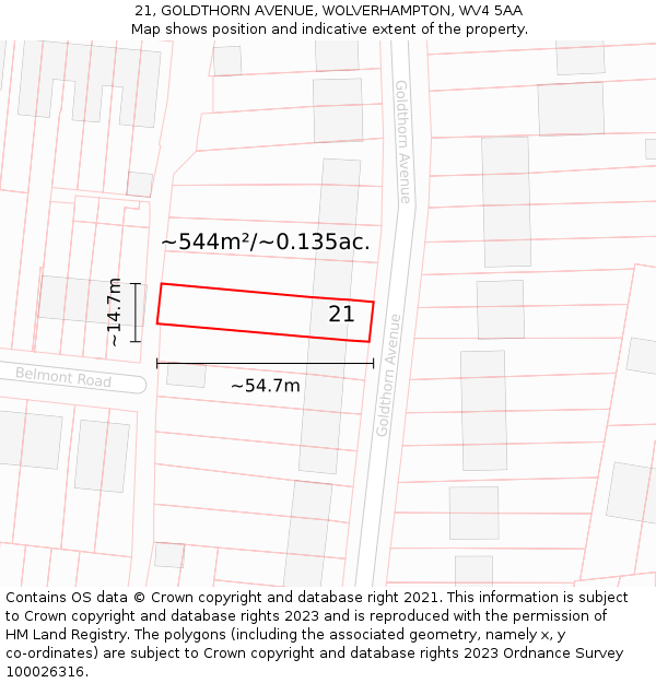 21, GOLDTHORN AVENUE, WOLVERHAMPTON, WV4 5AA: Plot and title map